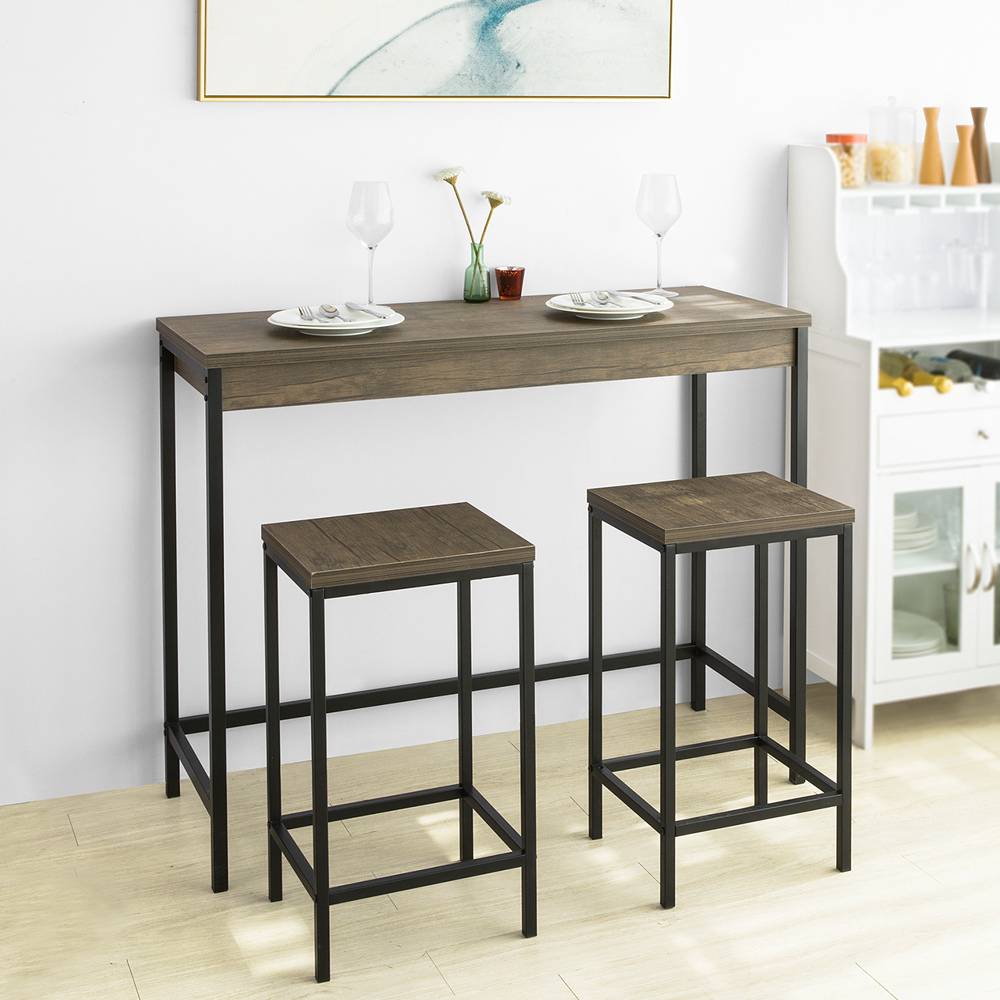 Sobuy - Lot Table et Tabourets de Bar de Style Industriel, Ensemble Table de Bar avec 2 Tabourets, Table de Cuisine, Table à Manger, Tabouret Haute SoBuy - Image 2