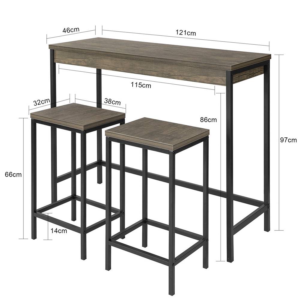 Sobuy - Lot Table et Tabourets de Bar de Style Industriel, Ensemble Table de Bar avec 2 Tabourets, Table de Cuisine, Table à Manger, Tabouret Haute SoBuy - Image 3