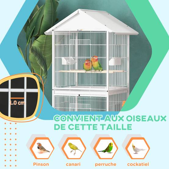 Grande volière oiseaux métal blanc séparable design maison roulettes 168cm - ComfortXL Outdoor Living - Image 8