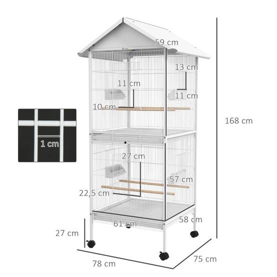 Grande volière oiseaux métal blanc séparable design maison roulettes 168cm - ComfortXL Outdoor Living - Image 5