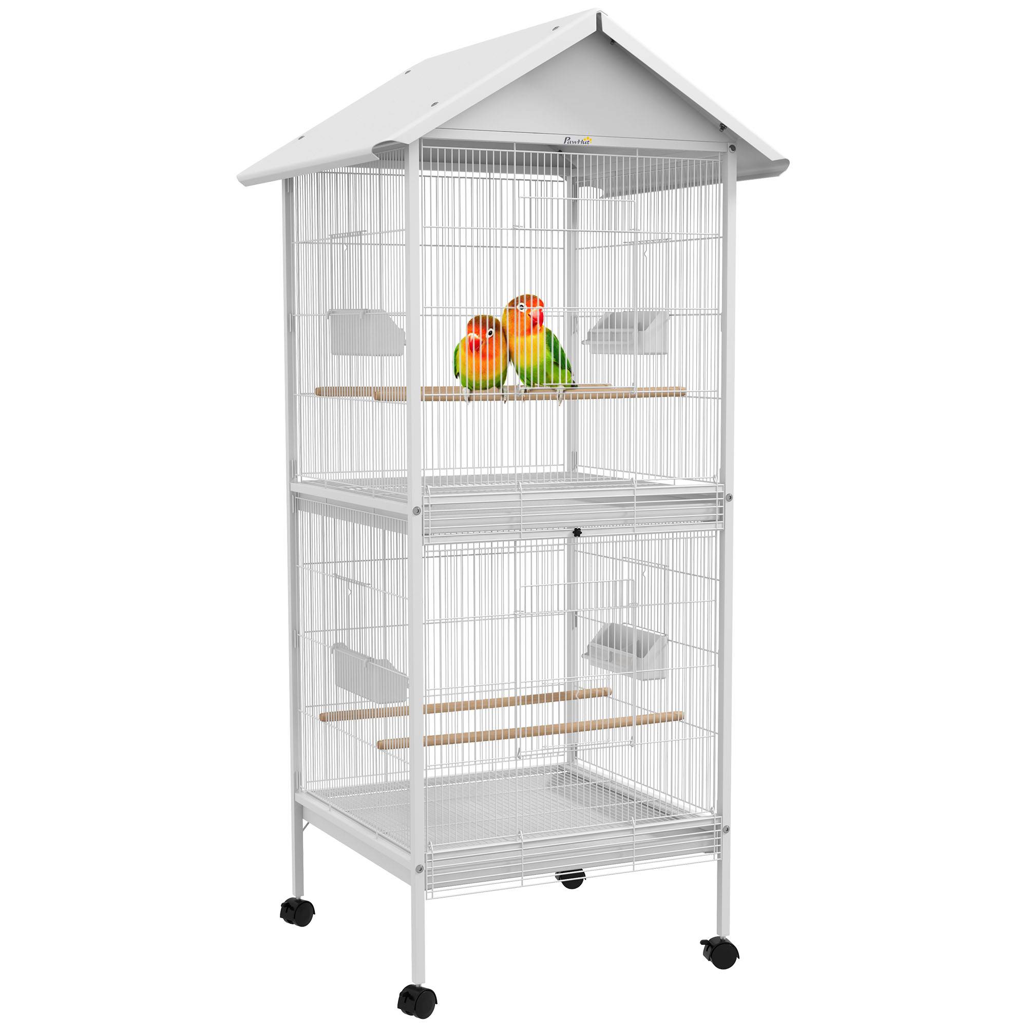 Grande volière oiseaux métal blanc séparable design maison roulettes 168cm - ComfortXL Outdoor Living - Image 1