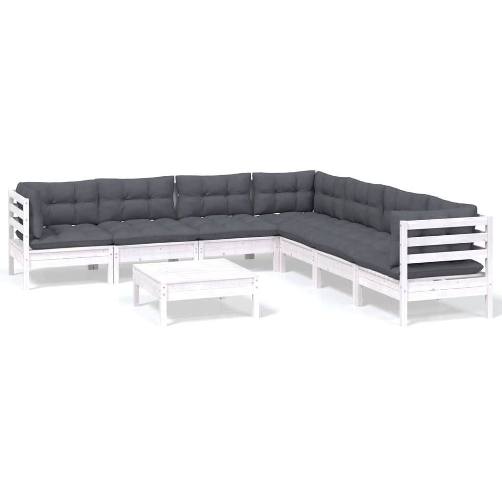 Prolenta Premium - Salon complet 8 places bois de pin et tissu (100 % polyester) blanc 63,5 x 63,5 x 62,5 cm - Prolen - Image 1