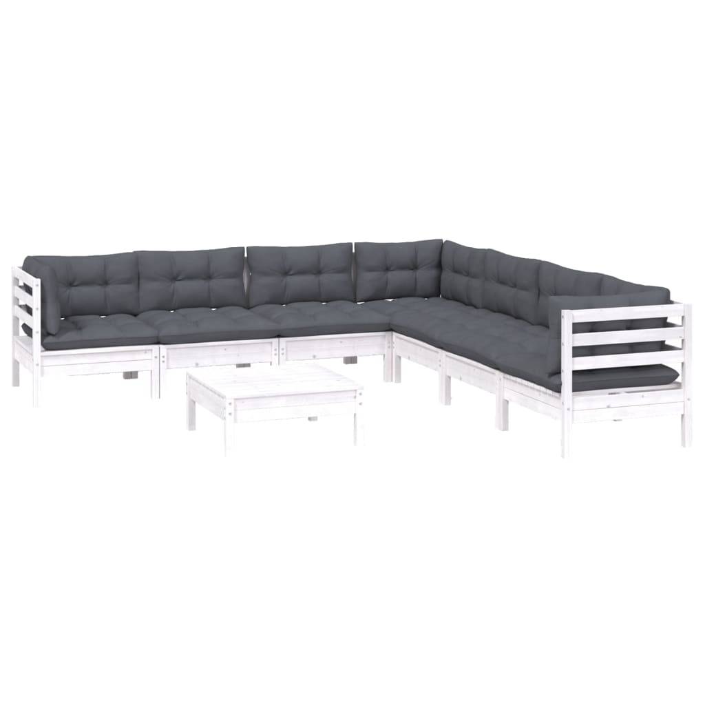 Prolenta Premium - Salon complet 8 places bois de pin et tissu (100 % polyester) blanc 63,5 x 63,5 x 62,5 cm - Prolen - Image 3