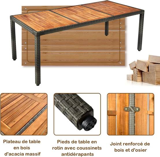 Costway - Salon de Jardin en Rotin 9 Pièces pour 8 Personnes Plateau de Table, Chaise Charge 180KG, Gris - Image 3