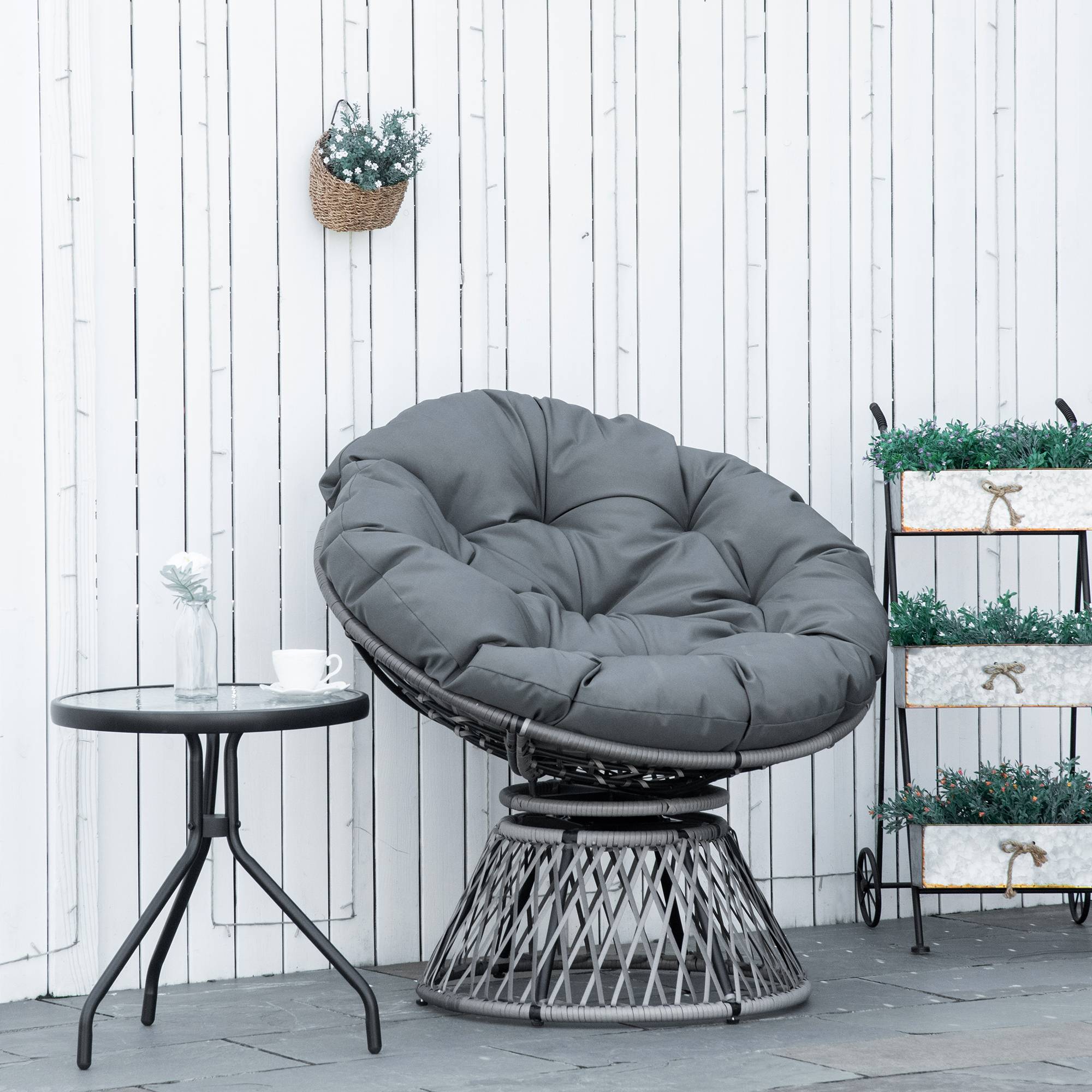 Fauteuil papasan résine tressée gris 87 x 97 x 86 cm - PANGIVO - Image 3