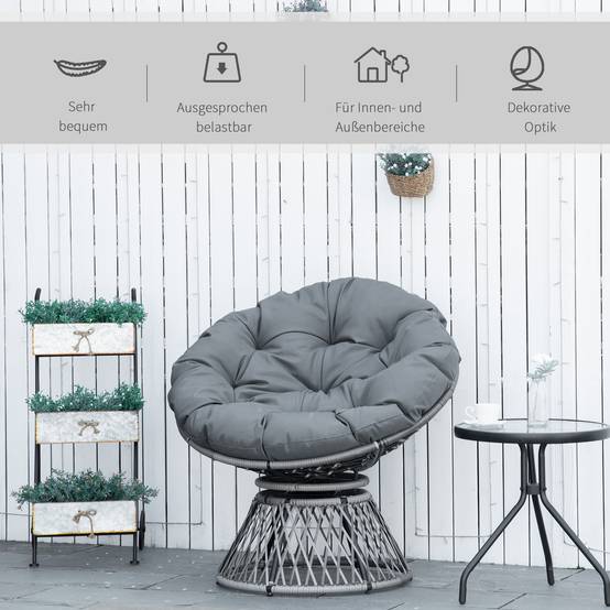 Fauteuil papasan résine tressée gris 87 x 97 x 86 cm - PANGIVO - Image 9