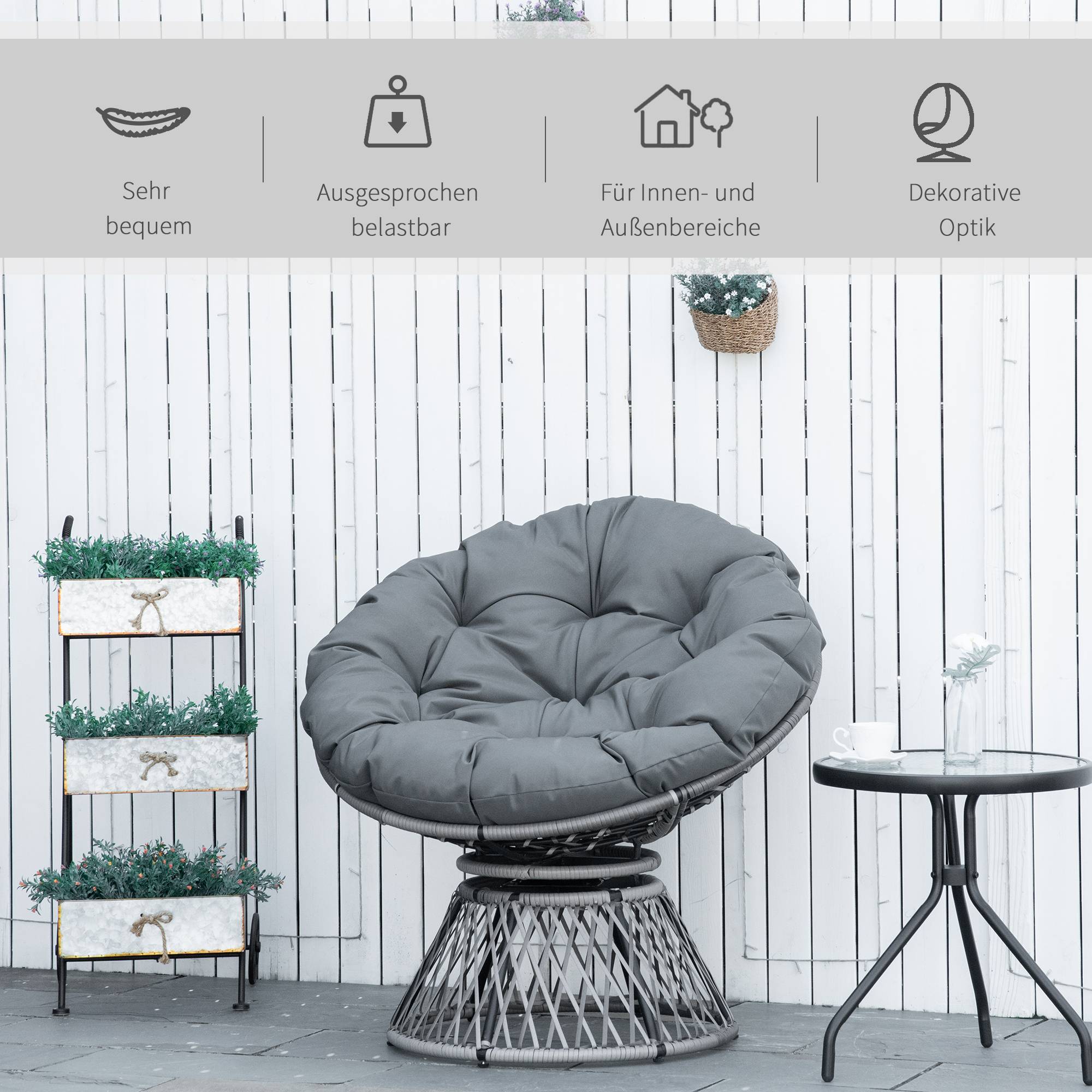 Fauteuil papasan résine tressée gris 87 x 97 x 86 cm - PANGIVO - Image 9