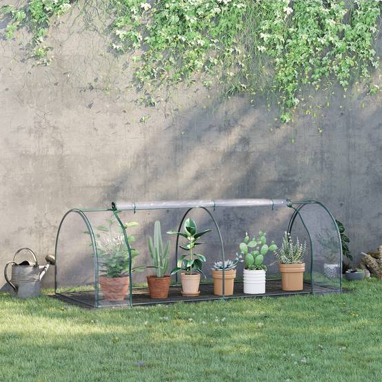 Serre de Jardin Tunnel mini serre tunnel serre à tomates 2,5L x 1l x 0,8H m Grande Porte zippée bâche PVC Transparent métal époxy Vert - Image 3