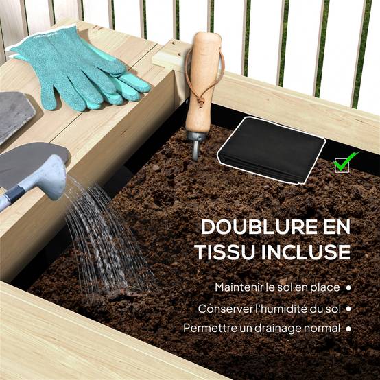Grand potager sur pieds bois massif jardin 2 bacs avec étagère et tablette naturel - ComfortXL Outdoor Living - Image 8