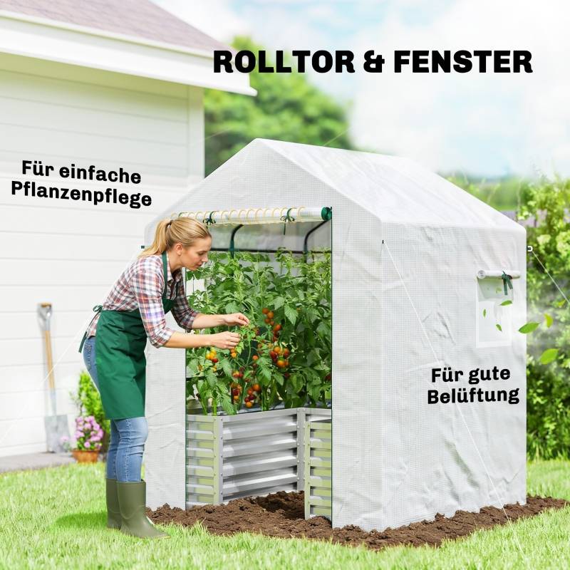 Serre jardin carré potager acier culture tomates protection 141x141x190cm blanc - ComfortXL Outdoor Living - Image 7