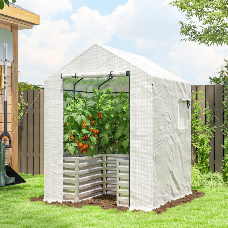 Serre jardin carré potager acier culture tomates protection 141x141x190cm blanc - ComfortXL Outdoor Living - Image 1