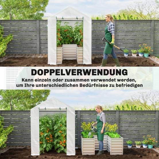 Serre jardin carré potager acier culture tomates protection 141x141x190cm blanc - ComfortXL Outdoor Living - Image 4