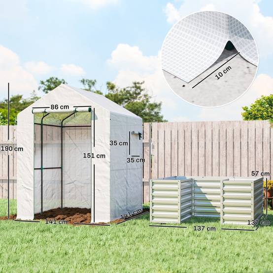 Serre jardin carré potager acier culture tomates protection 141x141x190cm blanc - ComfortXL Outdoor Living - Image 3