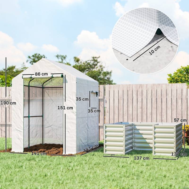 Serre jardin carré potager acier culture tomates protection 141x141x190cm blanc - ComfortXL Outdoor Living - Image 3