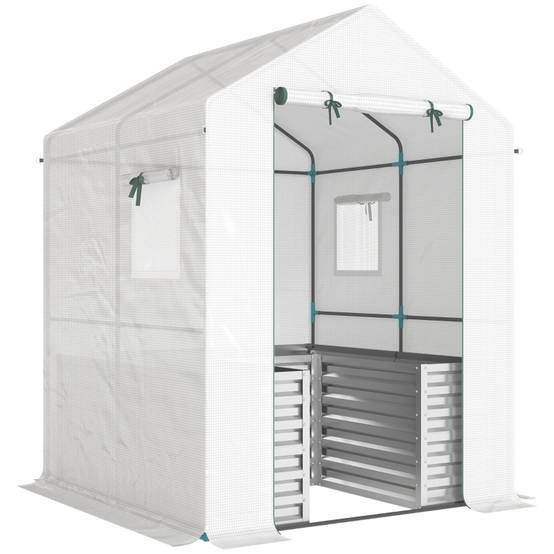 Serre jardin carré potager acier culture tomates protection 141x141x190cm blanc - ComfortXL Outdoor Living - Image 2