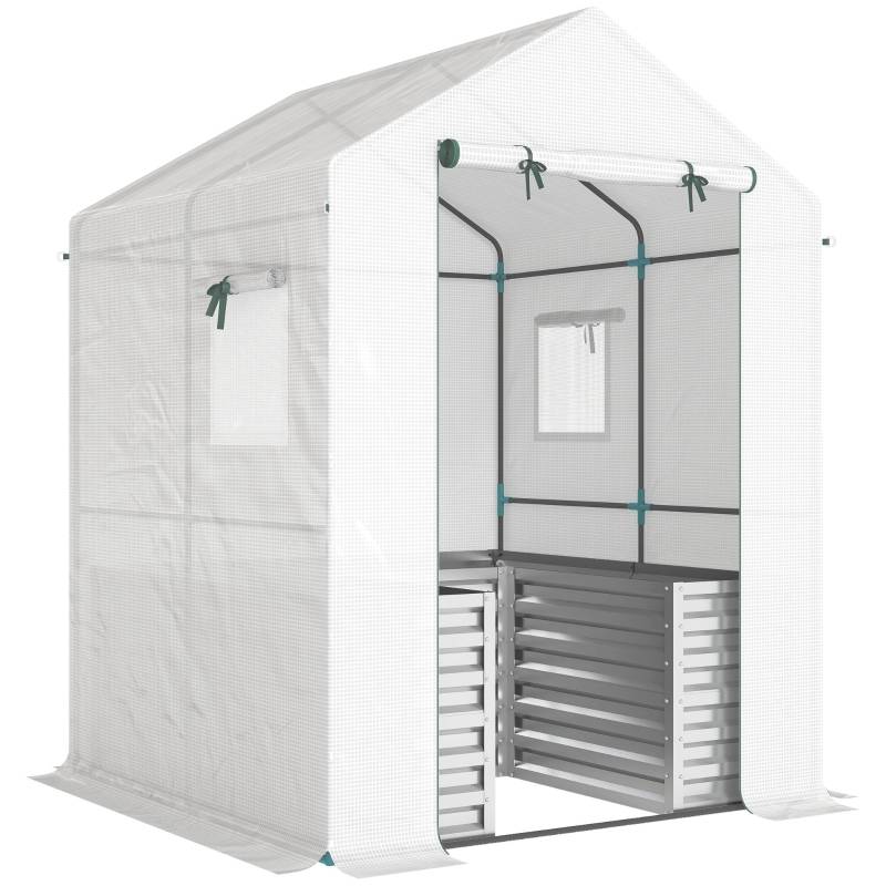 Serre jardin carré potager acier culture tomates protection 141x141x190cm blanc - ComfortXL Outdoor Living - Image 2