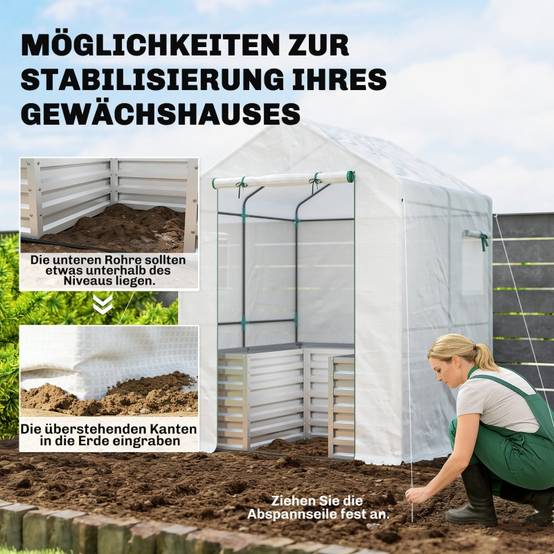 Serre jardin carré potager acier culture tomates protection 141x141x190cm blanc - ComfortXL Outdoor Living - Image 8