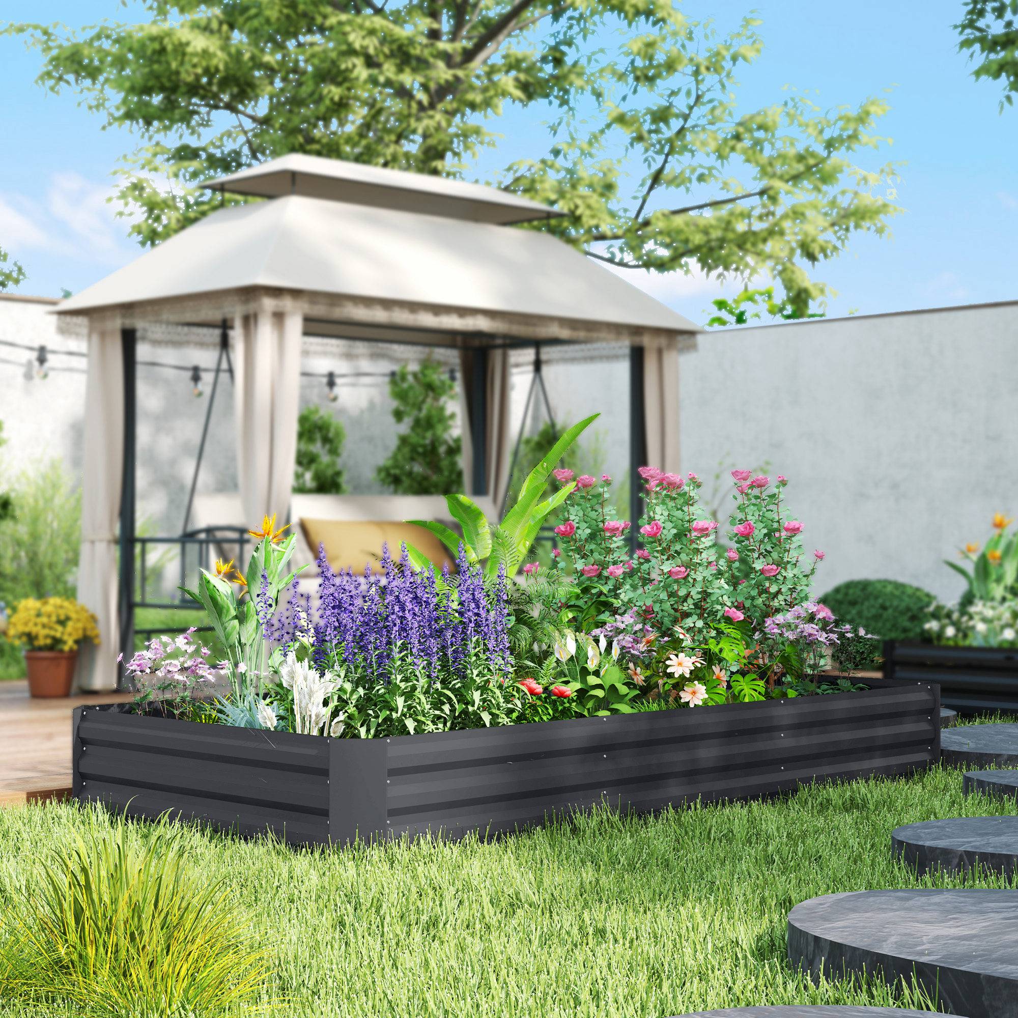 Sans Marque - Potager surélevé acier 835L fond ouvert 240x120x30 cm gris foncé - Image 4
