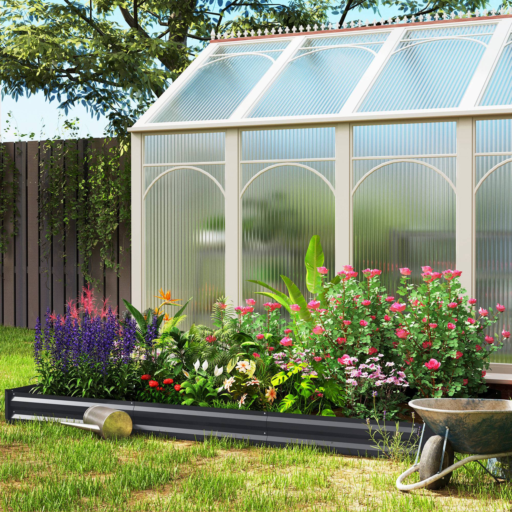 Sans Marque - Potager surélevé acier 835L fond ouvert 240x120x30 cm gris foncé - Image 3