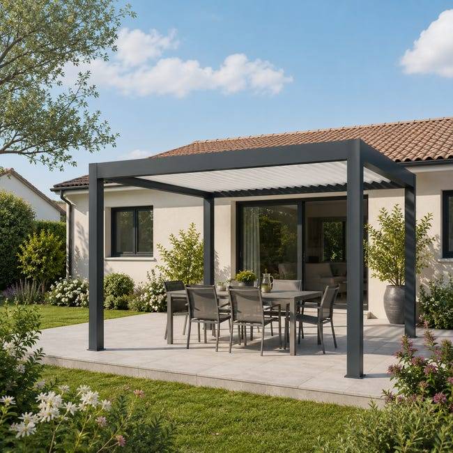 Pergola Bioclimatique Aluminium Autoportante Anthracite 4x3,5 Manuelle S ORIAL France - Image 6