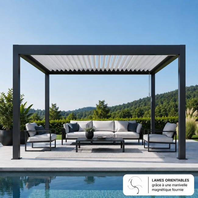 Pergola Bioclimatique Aluminium Autoportante Anthracite 4x3,5 Manuelle S ORIAL France - Image 3