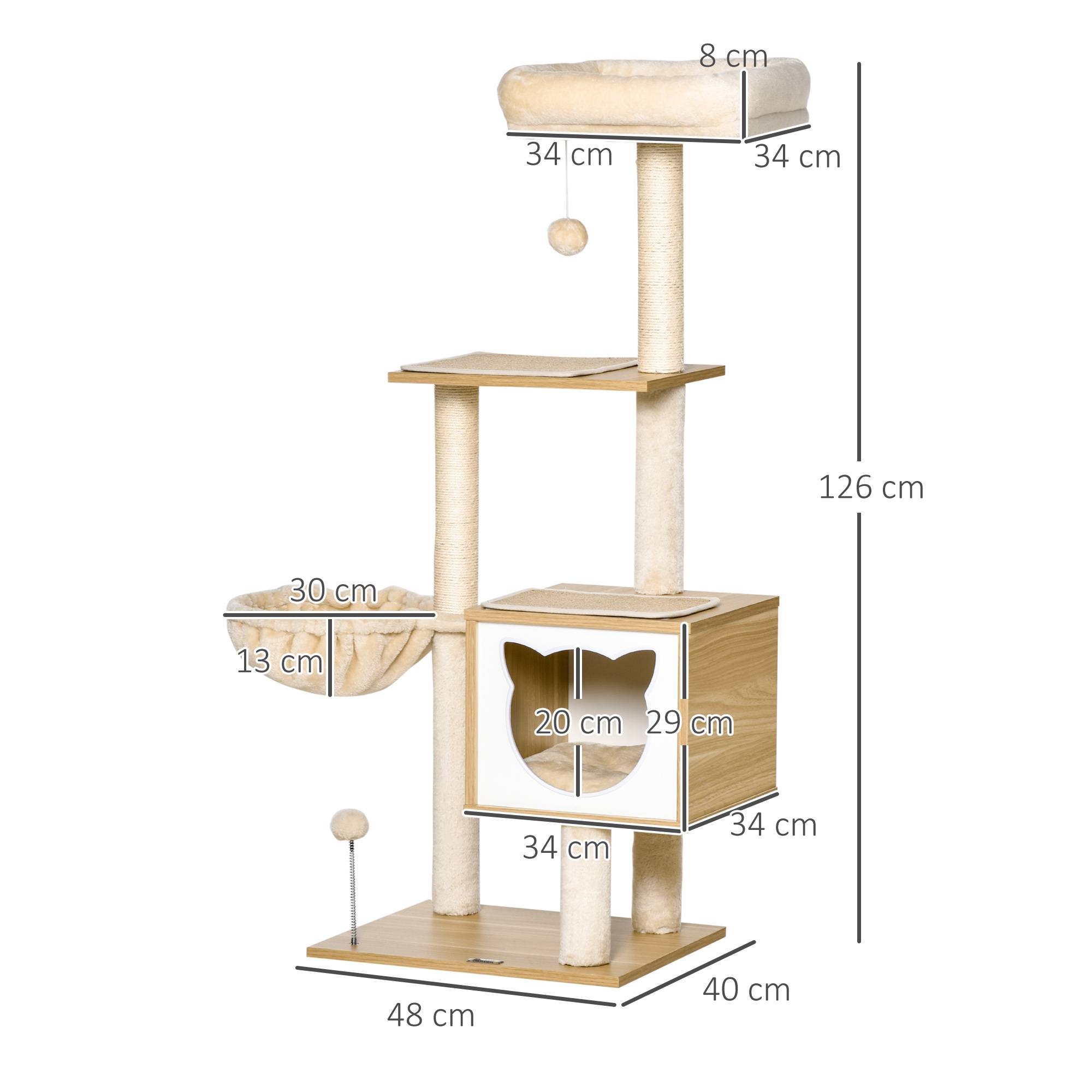 arbre à chat multifonction grotte hamac panier coussins amovibles 126 cm beige griffoir chat intérieur stable - Image 5