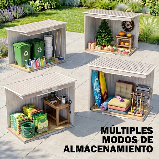 Abri de jardin extérieur 2,42 m² (213 x 130 x 172 cm) avec porte coulissante, toit en pente, base et 2 fenêtres, gris clair - Image 10