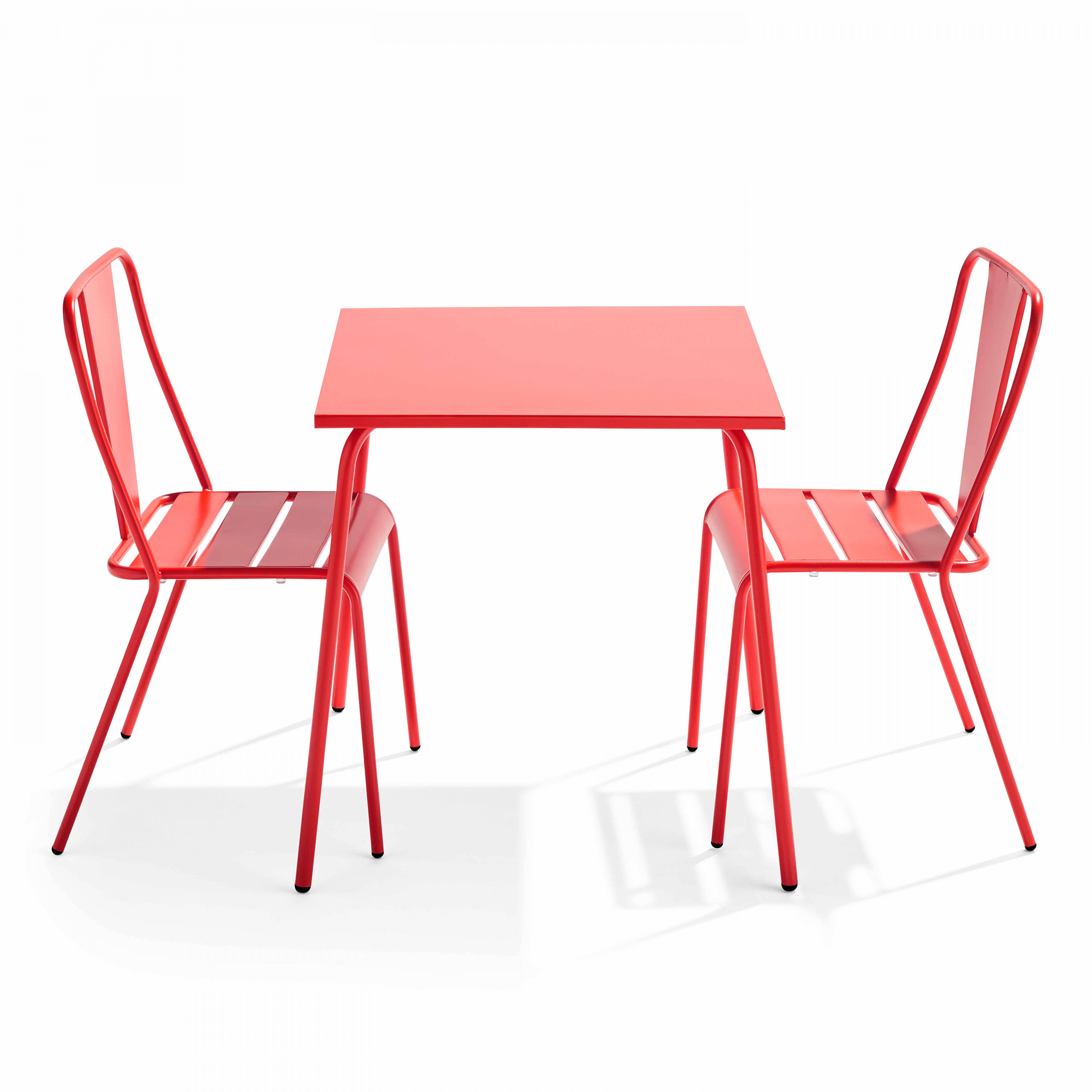 Oviala - Ensemble table de jardin carrée et 2 chaises bistrot rouge Palavas - Oviala - Image 1