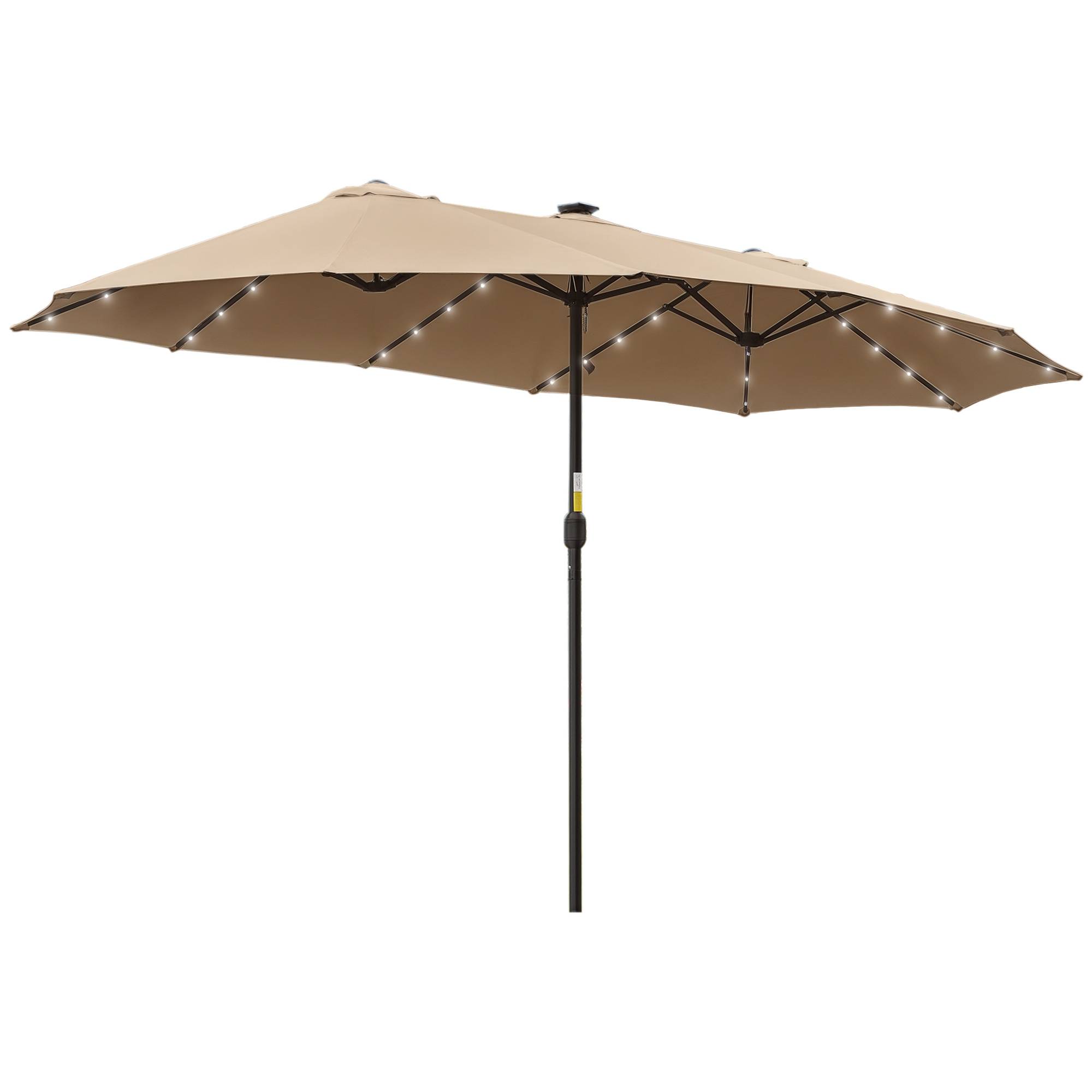 Parasol de jardin double 4,5 m avec 48 LED et manivelle, kaki - Image 1