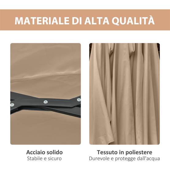 Parasol de jardin double 4,5 m avec 48 LED et manivelle, kaki - Image 9