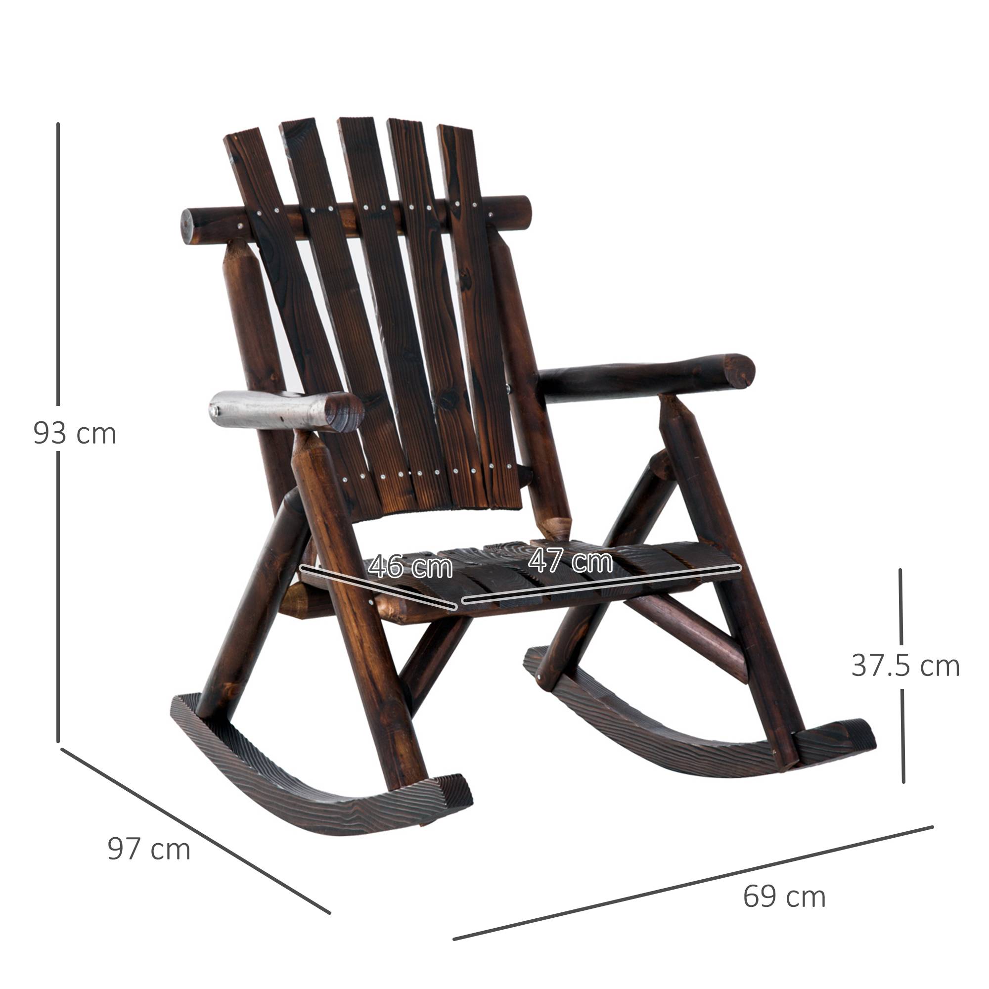 Fauteuil à bascule bois massif carbonisé jardin terrasse détente 97x69x93cm - ComfortXL Outdoor Living - Image 3