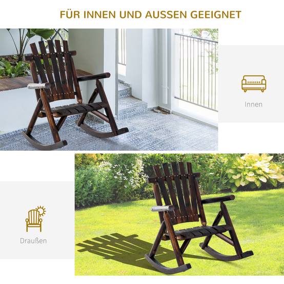 Fauteuil à bascule bois massif carbonisé jardin terrasse détente 97x69x93cm - ComfortXL Outdoor Living - Image 4