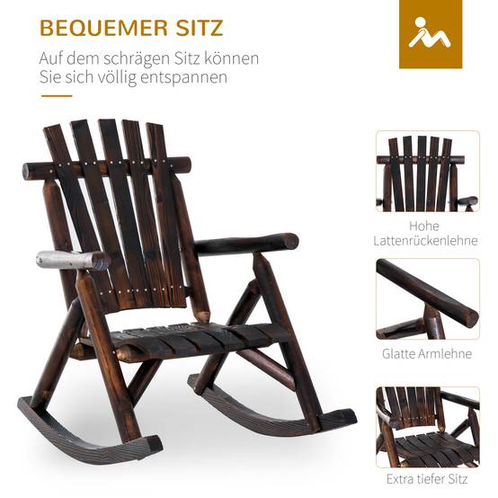 Fauteuil à bascule bois massif carbonisé jardin terrasse détente 97x69x93cm - ComfortXL Outdoor Living - Image 6