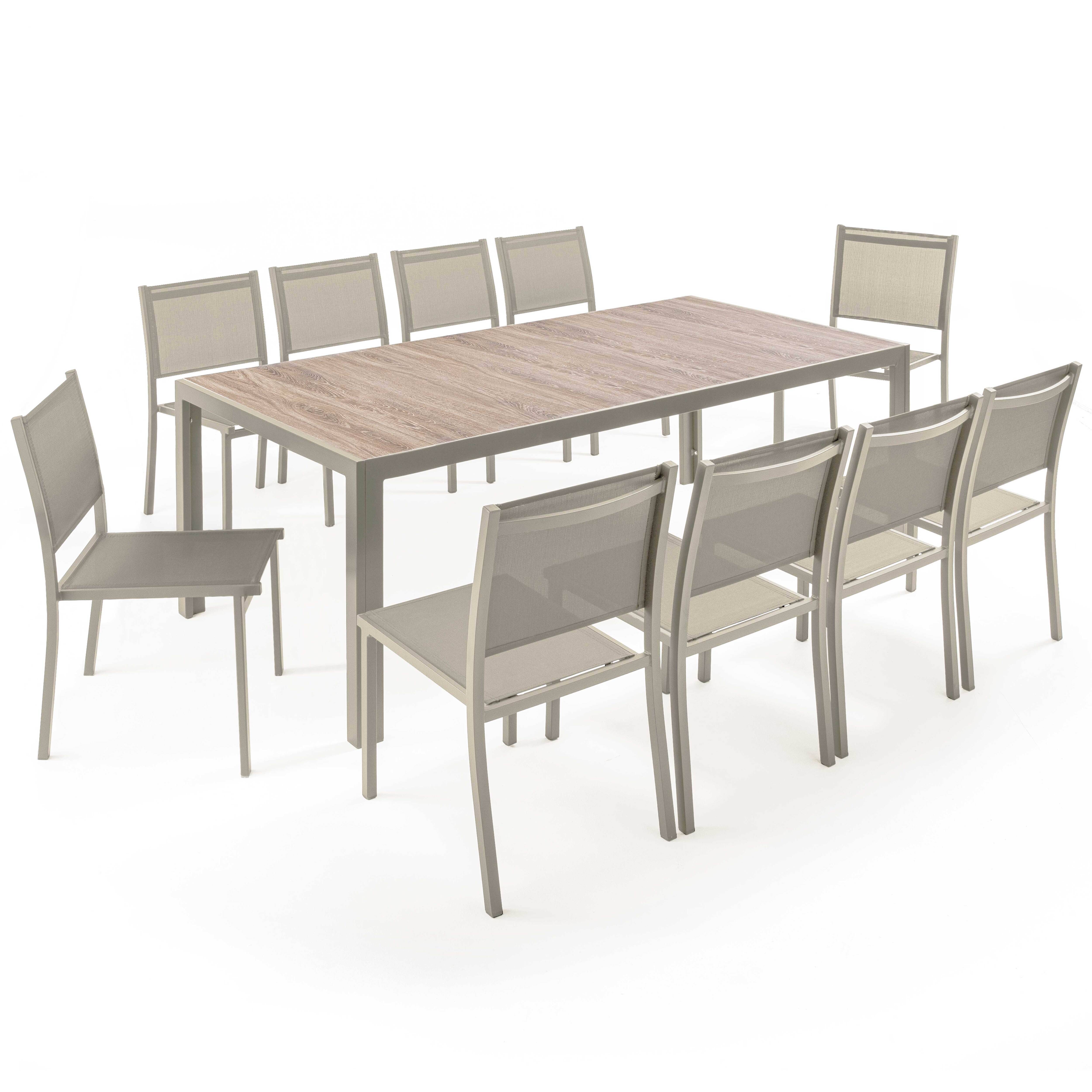 Oviala - Table jardin céramique effet bois 206 cm avec 10 chaises crème Tivoli - Oviala - Image 1