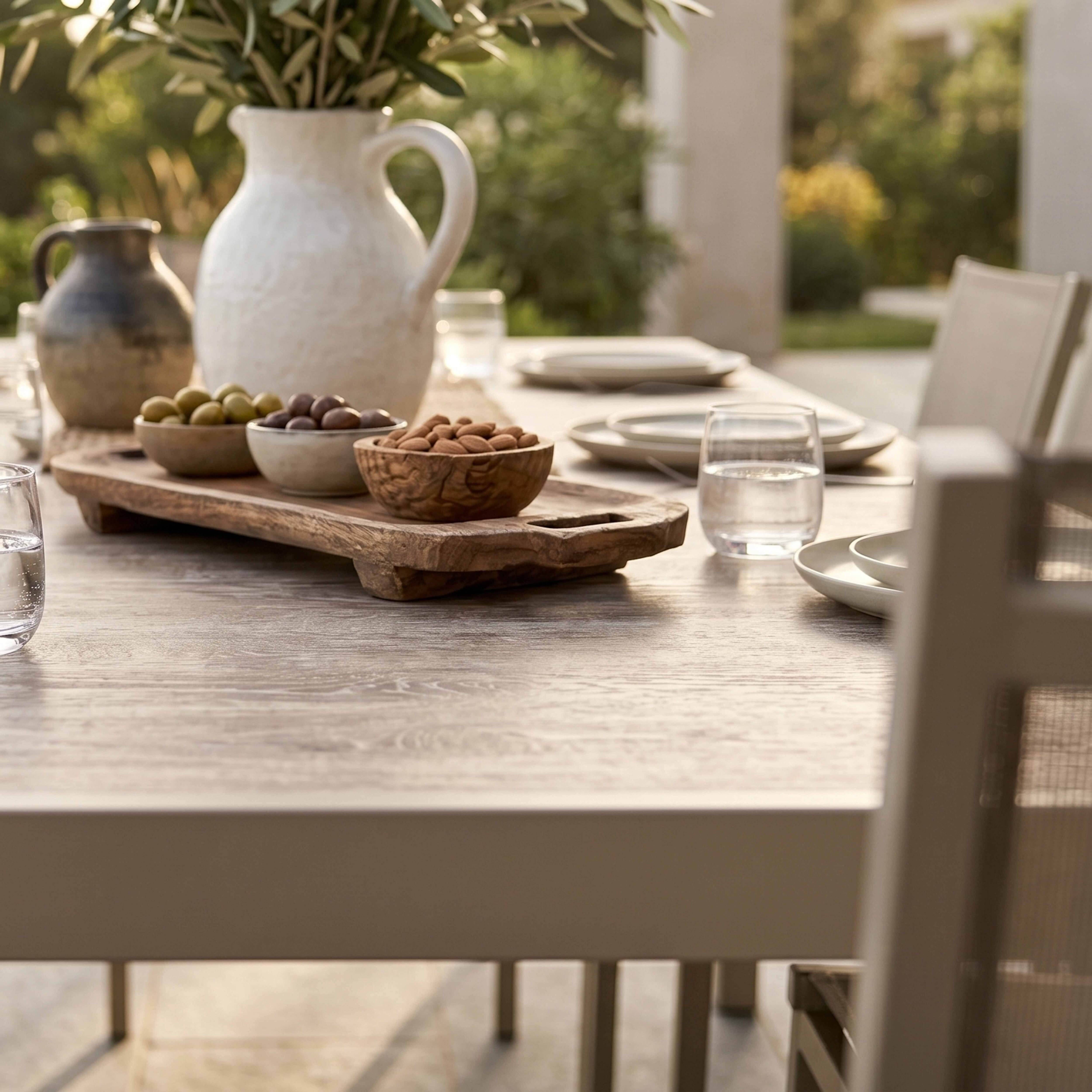 Oviala - Table jardin céramique effet bois 206 cm avec 10 chaises crème Tivoli - Oviala - Image 4