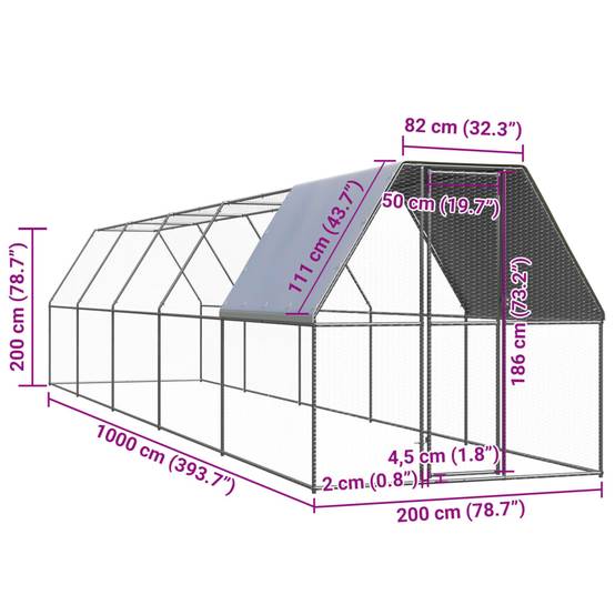 Poulailler Volière Extérieur Acier Galvanisé pour Jardin Sécurisé 2x10x2m – ComfortXL Outdoor Living - Image 5