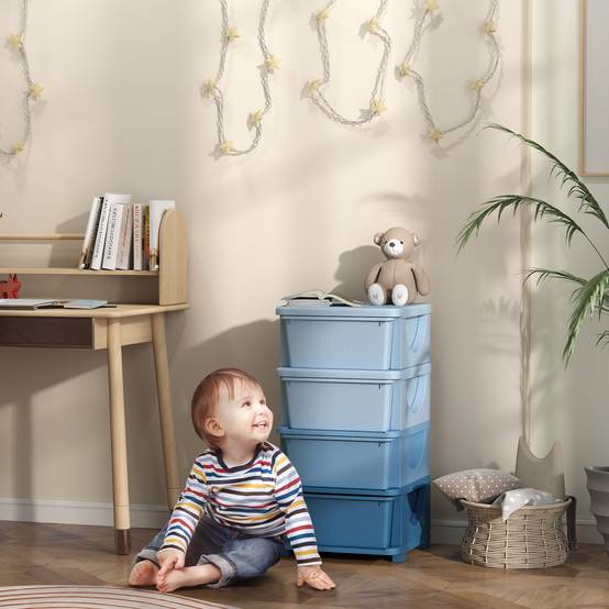 Tour de rangement pour enfants avec 4 tiroirs, pour enfants de 3 ans et plus, bords arrondis et poignées, 37 x 37 x 76 cm, bleue - Image 3