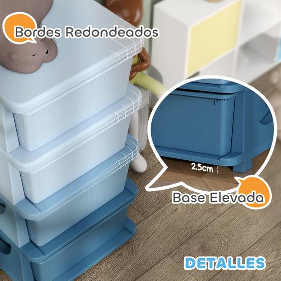 Tour de rangement pour enfants avec 4 tiroirs, pour enfants de 3 ans et plus, bords arrondis et poignées, 37 x 37 x 76 cm, bleue - Image 7