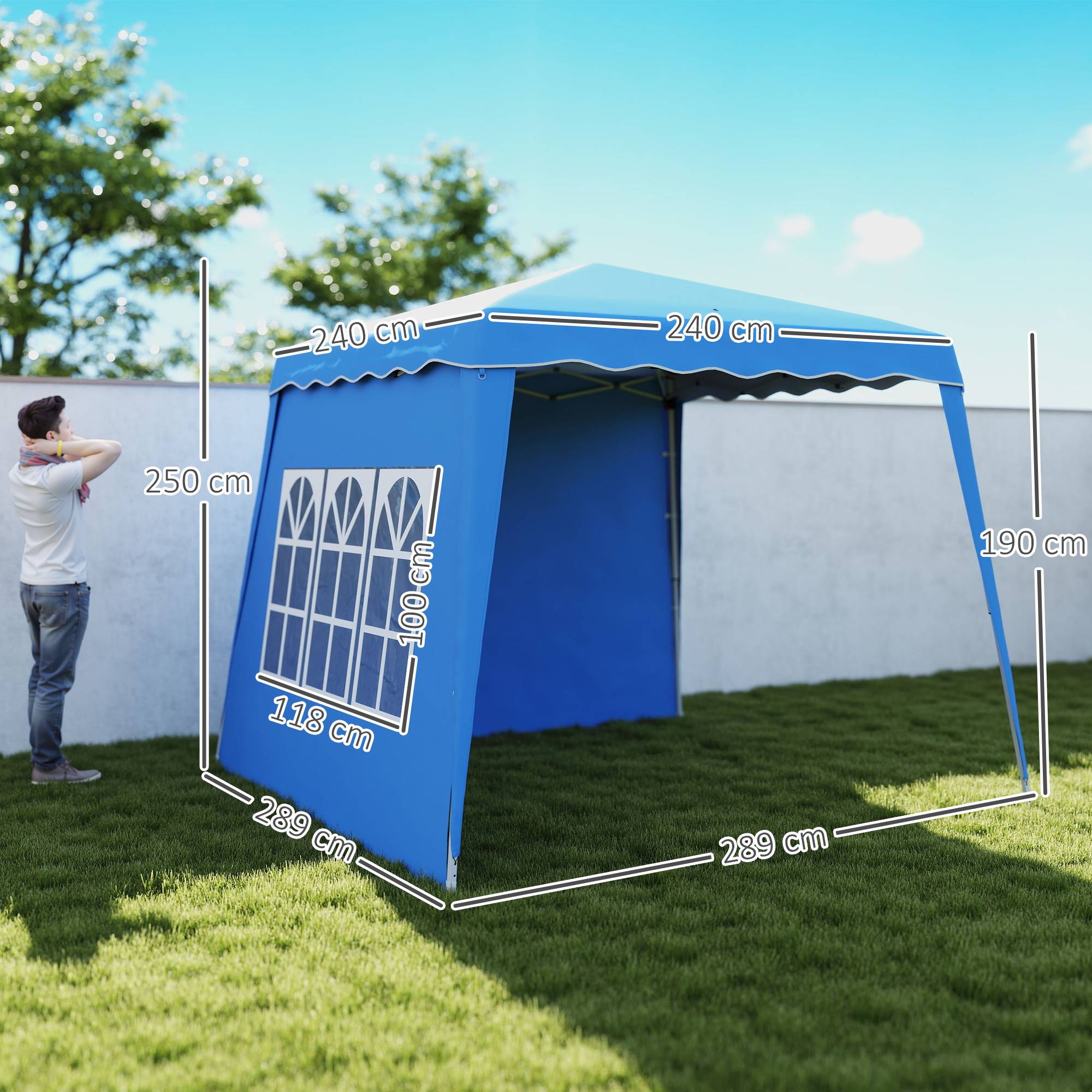 ComfortXL - Tonnelle pliante pop-up acier jardin 2 parois hauteur réglable 2,89 x 2,89 m bleu - ComfortXL Outdoor Living - Image 5