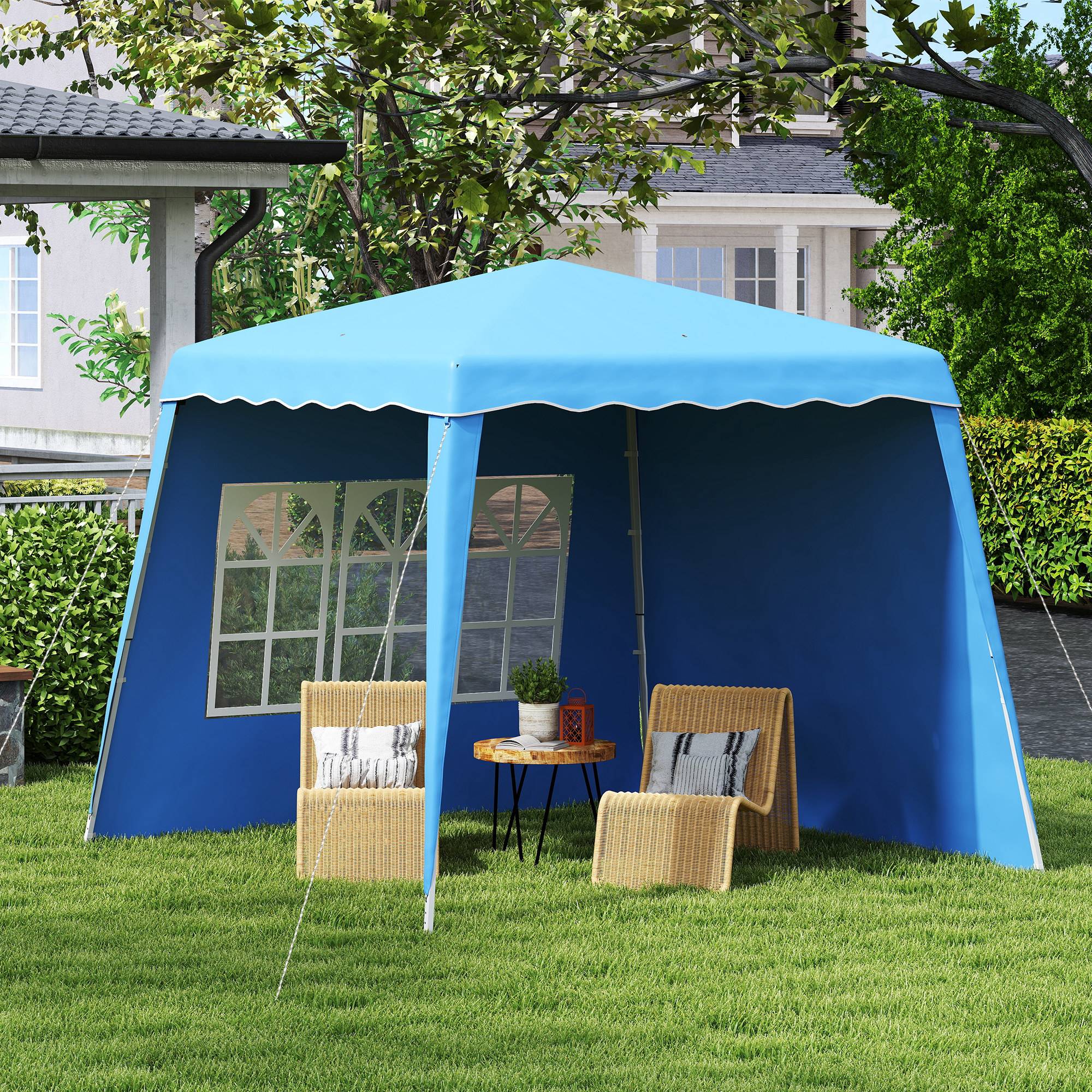 ComfortXL - Tonnelle pliante pop-up acier jardin 2 parois hauteur réglable 2,89 x 2,89 m bleu - ComfortXL Outdoor Living - Image 3