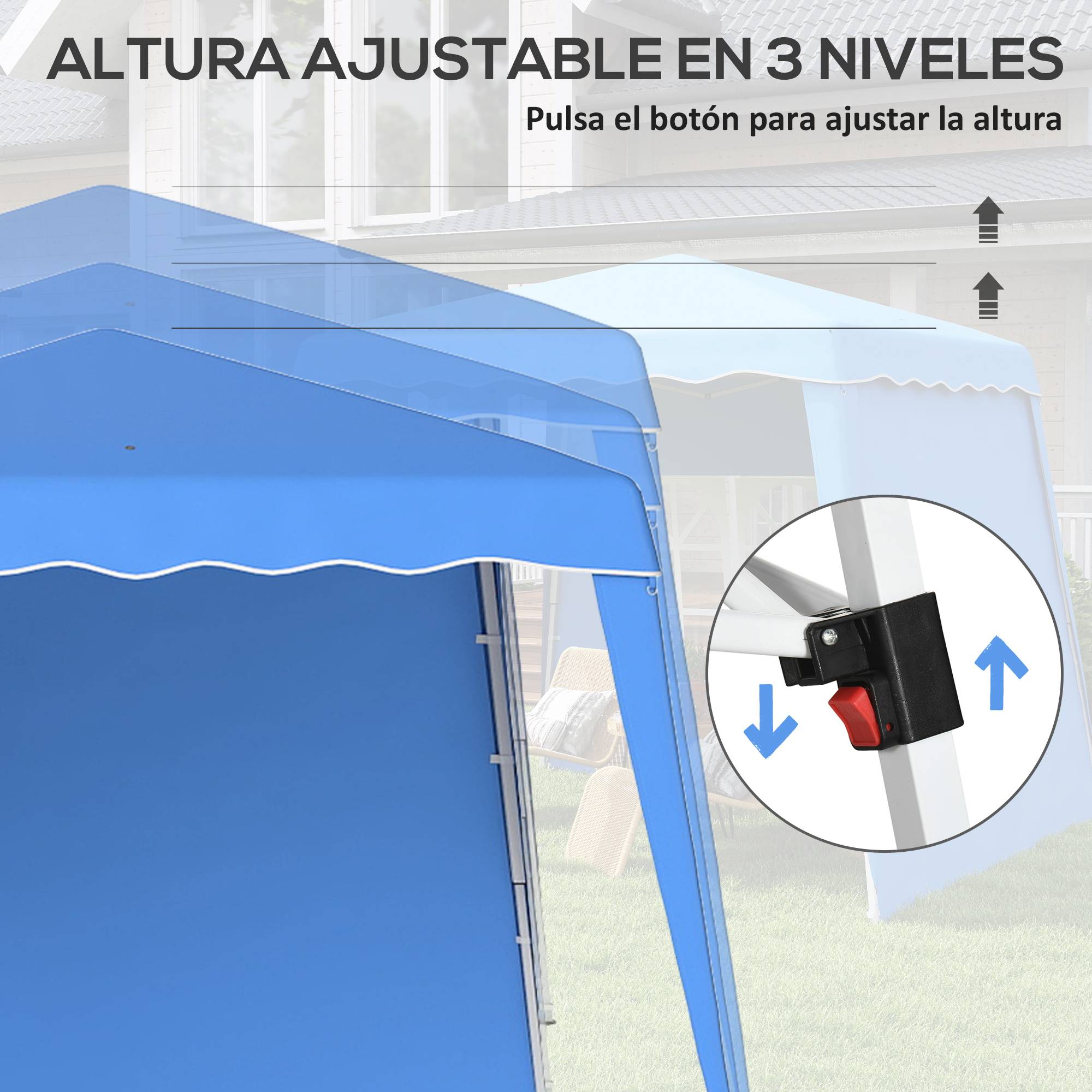 ComfortXL - Tonnelle pliante pop-up acier jardin 2 parois hauteur réglable 2,89 x 2,89 m bleu - ComfortXL Outdoor Living - Image 8