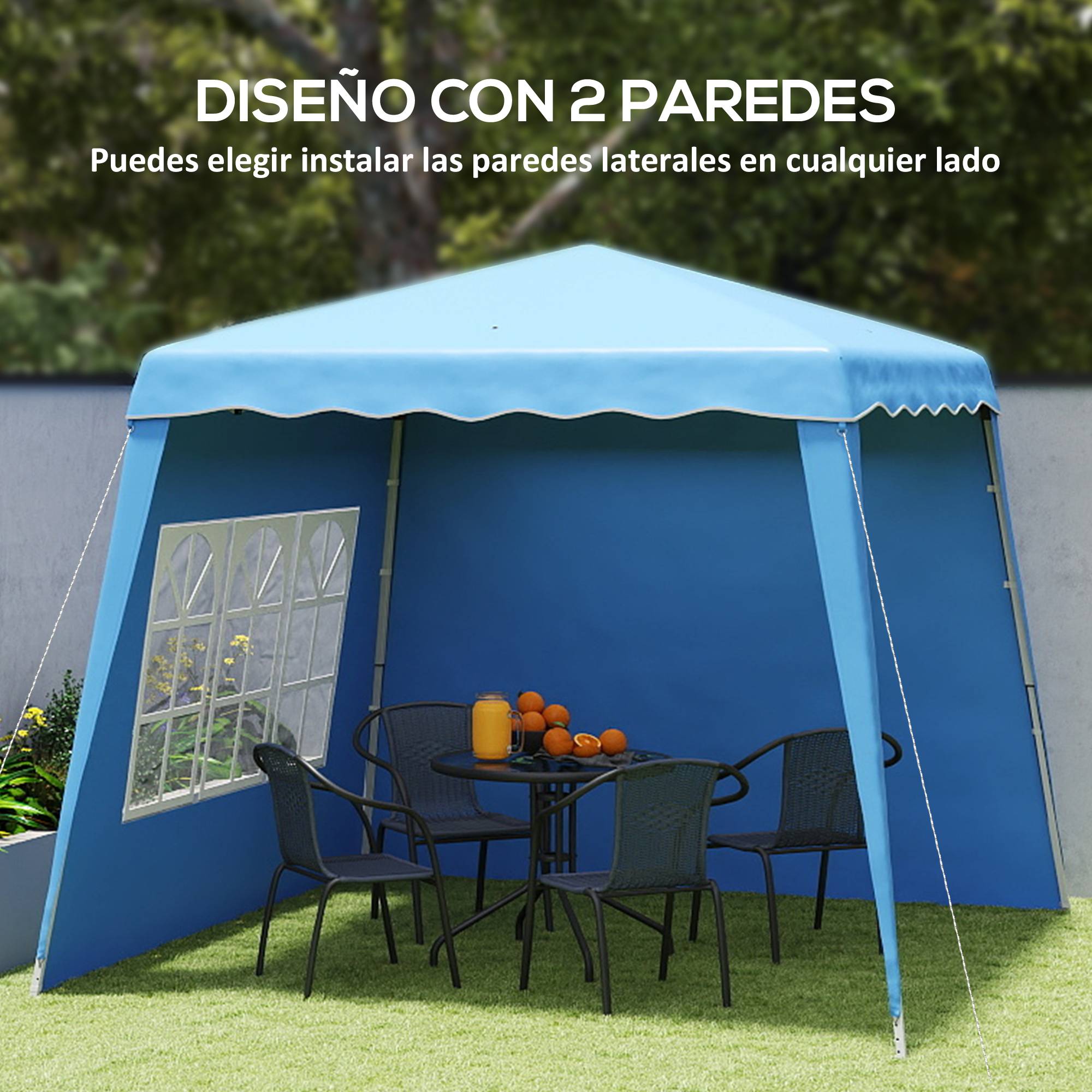 ComfortXL - Tonnelle pliante pop-up acier jardin 2 parois hauteur réglable 2,89 x 2,89 m bleu - ComfortXL Outdoor Living - Image 6