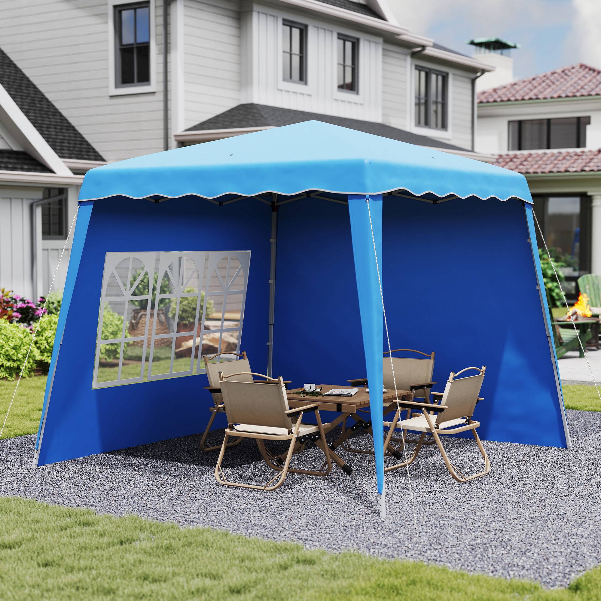 ComfortXL - Tonnelle pliante pop-up acier jardin 2 parois hauteur réglable 2,89 x 2,89 m bleu - ComfortXL Outdoor Living - Image 4