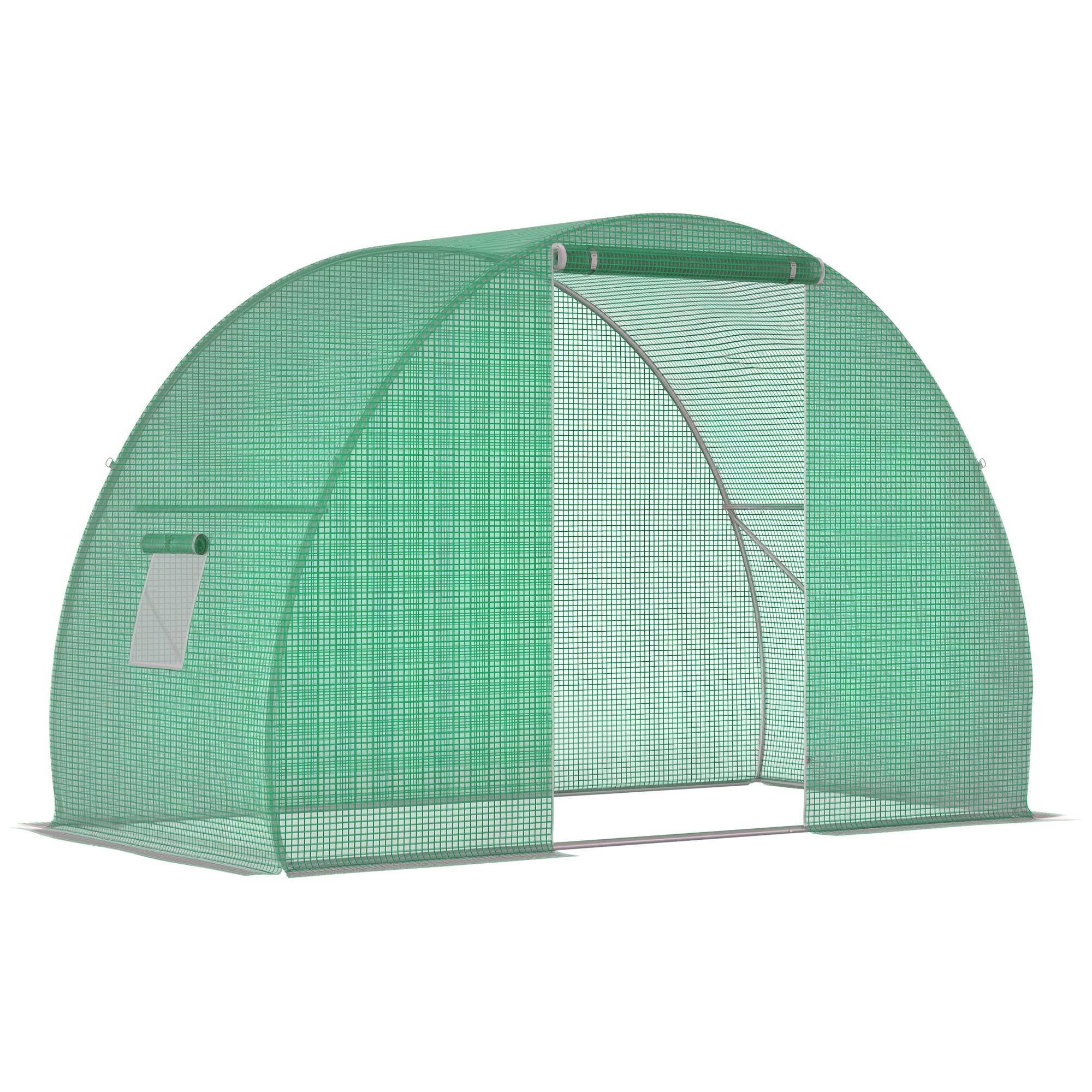Serre tunnel de jardin 4,5 m² 3x1,5x2 m, châssis renforcé, porte zippée, 2 fenêtres enroulables, serre d'hivernage verte - Image 1