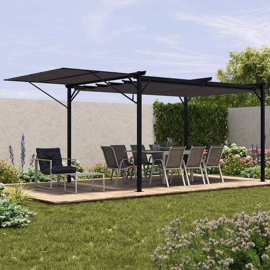 Auvent inclinable et réglable 250 x 150 cm pour pergola toit rétractable gris anthracite - Image 1