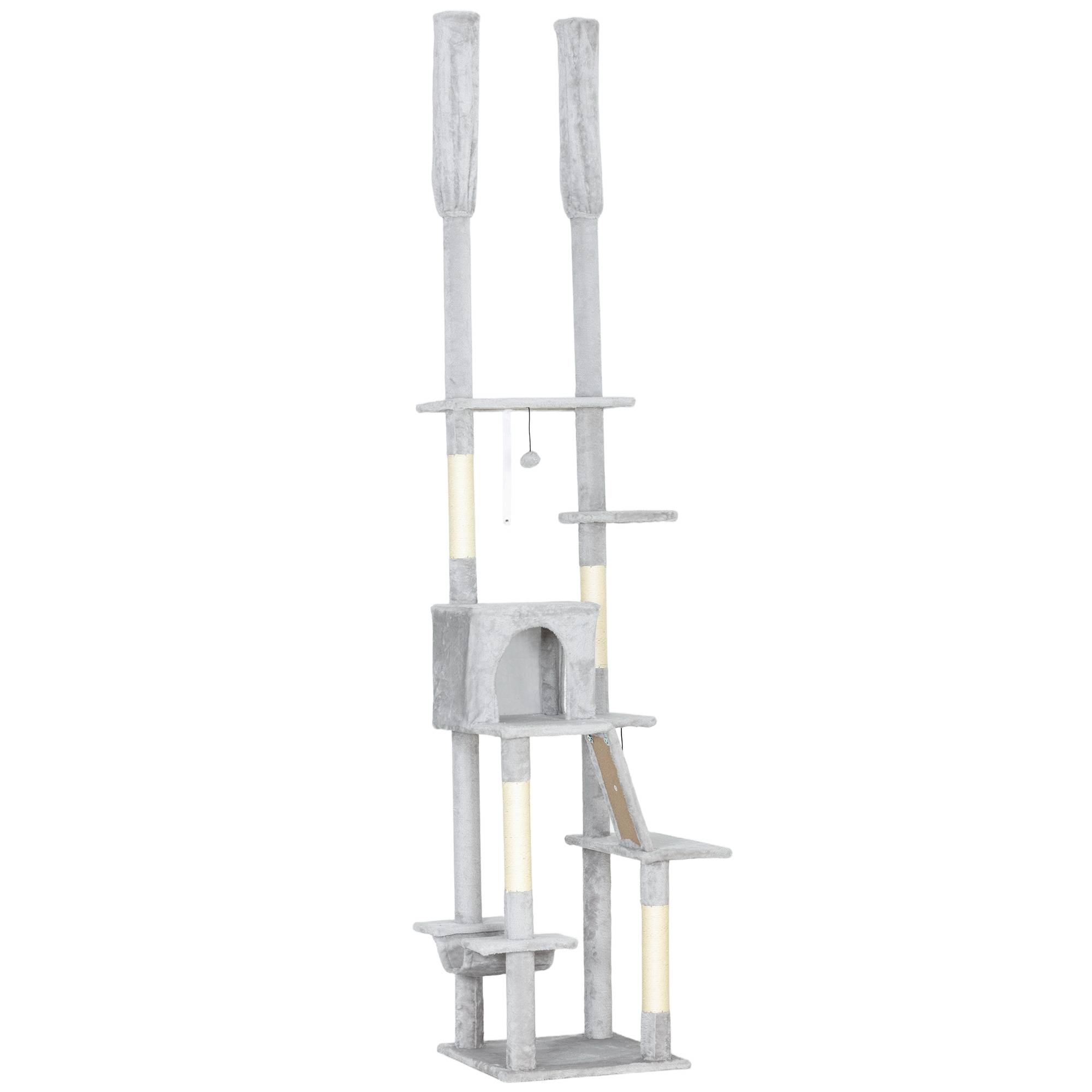 Arbre à chat plafond sisal et peluche gris clair 48 x 48 x 255 cm - PANGIVO - Image 2