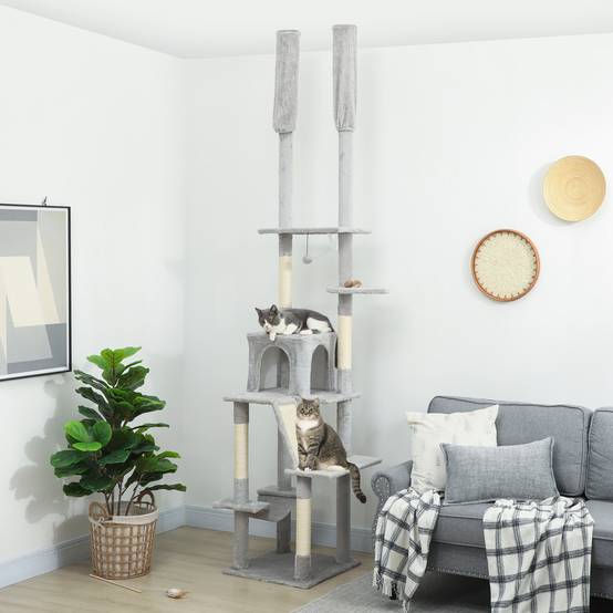 Arbre à chat plafond sisal et peluche gris clair 48 x 48 x 255 cm - PANGIVO - Image 3