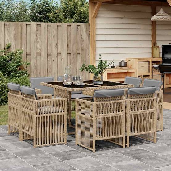Vidaxl - Ensemble à manger de jardin et coussins 9 pcs mélange beige vidaXL 3211020 - Image 1