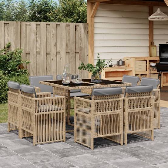 Vidaxl - Ensemble à manger de jardin et coussins 9 pcs mélange beige vidaXL 3211020 - Image 1