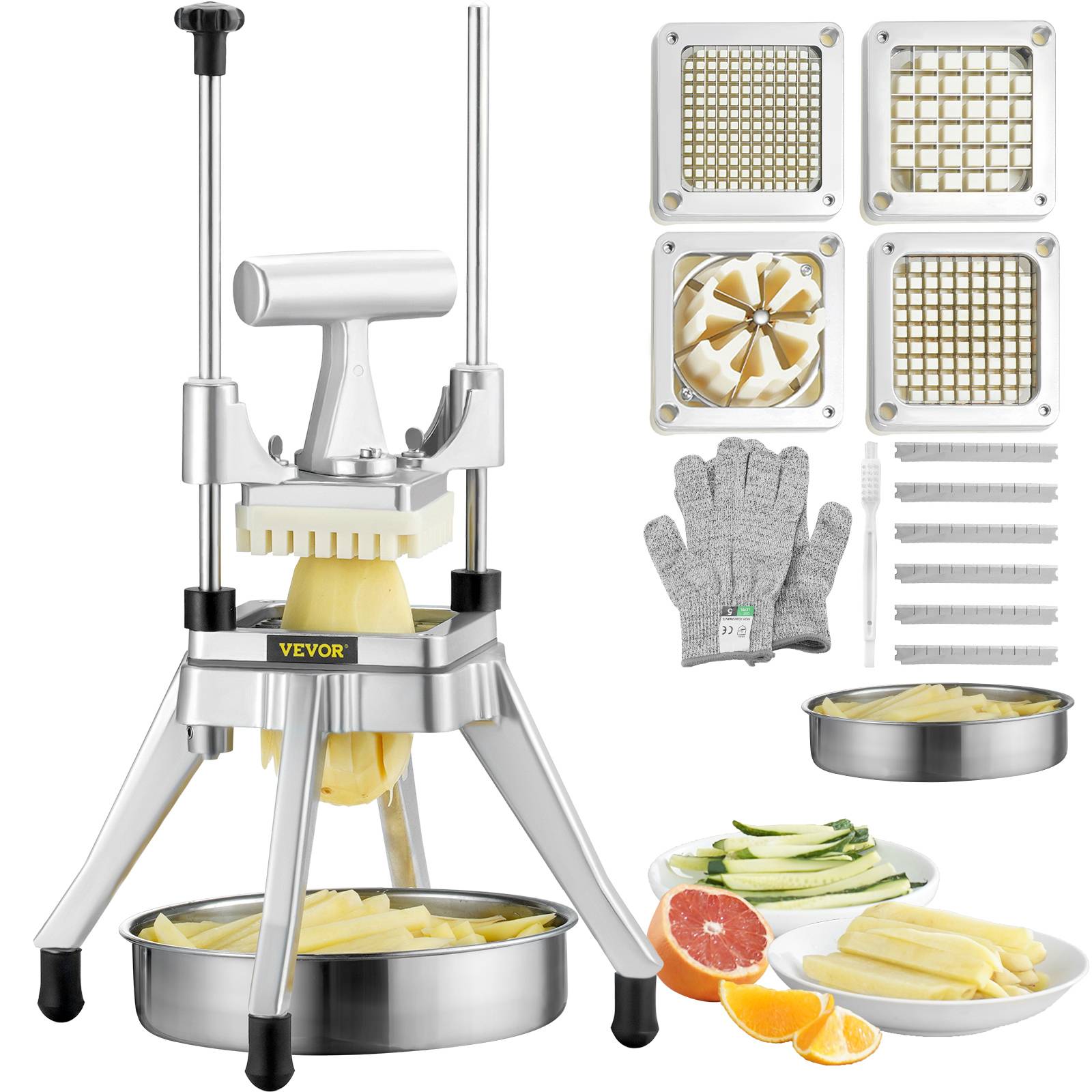VEVOR Coupe-frites manuel, 4 lames inox 12.7/6.4/9.5mm, coupeur 6 quartiers, cuisine, restaurant. - Image 1